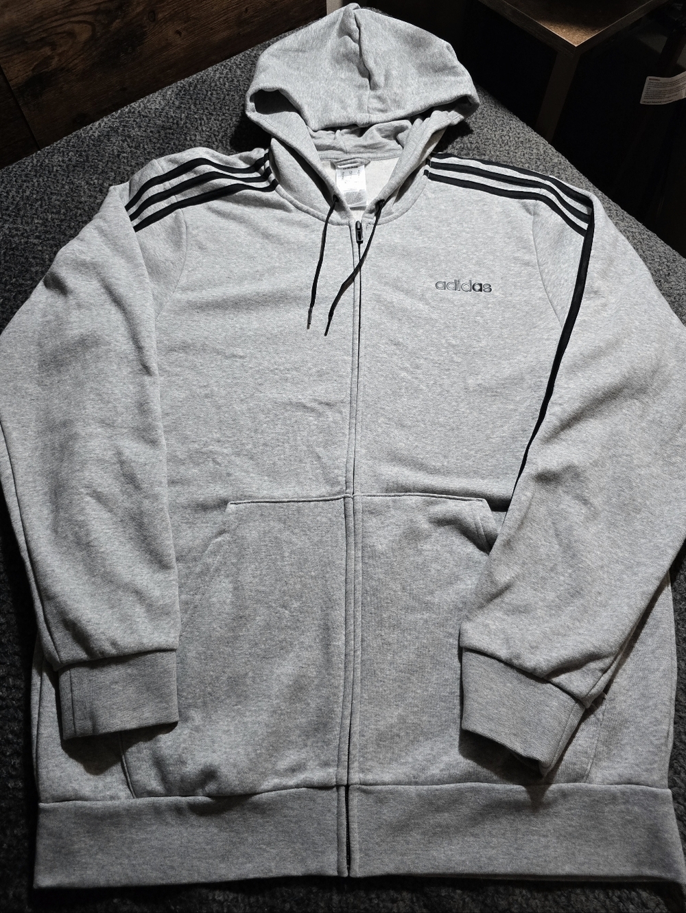 Adidas Gray Full Zip Hoodie 3 Stripe Sleeve Men’s XL - Picture 4 of 9